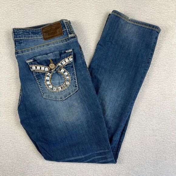Big Star Denim - Big Star Women's Jeans 32R Bootcut Rhinestone Pocket‎ Distressed Denim Nina